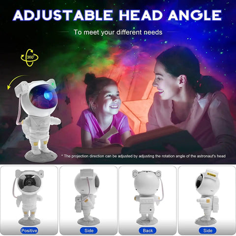 Awesome Astronaut Galaxy Projector Night Light With Remote Control Timer And 360 Degree Rotating Head, detail views of adjustments