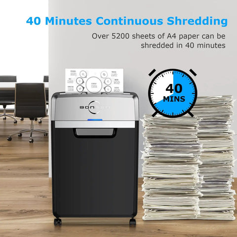 Heavy Duty Office Shredder 24 Sheet Cross Cut P4 High Security 40 Min Continuous Run Time 9 Gallon Bin Ultra Quiet 55dB Commercial Grade