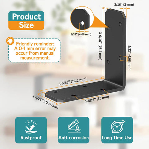 Heavy Duty Steel L Bracket 3x3x1.2 Right Angle Corner Brace For Wood Shelves Desks Fences And Furniture Repair Black 4 Pack