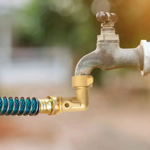 90 Degree Brass Garden Hose Adapter With Shut Off Valve For Easy Water Flow Control No Fuss 3 Quarter Inch Solid Brass Elbow Connector Durable Outdoor Hose Fitting Includes 4 Replacement Washers 2 Pack For Leak Free Connections, brass hose on faucet