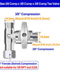 Add-A-Tee Valve Connector 3/8 Inch X 3/8 Inch X 3/8 Inch Nichrome Brass With Gasket Lead-Free Chrome-Plated Tee diagram.