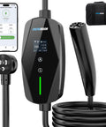 Straight Up Level 1 2 Electric Charger With 25 Foot Extension Cord And Slick Wifi App Tracking Etl Certified Dual Voltage Kit close-up view with display and charger.