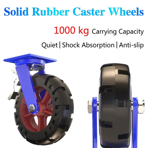 Heavy Duty Swivel Caster Wheel Set 6 8 10 12 Inch 2000 Lb Load Per Caster Quiet Mute Castors With Brakes For Wheelbarrows Highly Elastic