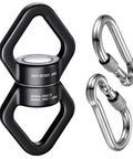 Heavy Duty 30Kn Swivel Carabiner With Legit 360 Degree Spin For Aerial Yoga Routines And Backyard Tree Swing Hooks, black and silver connectors.