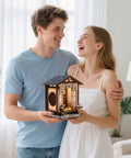 Couple holding DIY Book Nook Kit Japanese Machiya with LED Light, 3D Wooden Puzzle for Adults and Beginners, Bookshelf Insert Decor