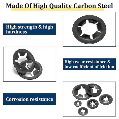 Internal Tooth Lock Washers Kit In 65Mn Steel With Push On Locking Washers, Quick Release Star Nuts And Bearing Fasteners