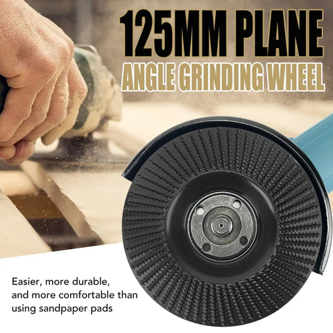 Heavy Duty Tungsten Carbide Grinding Wheel 125mm Angle Grinder Disc With Sharp Teeth For Sanding Carving Shaping And Polishing Wood Or Metal close-up view mounted on an angle grinder