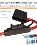Heavy Duty Inline Blade Maxi Fuse Holder Kit With 6 Awg Wiring And Assorted Amp Blade Fuses Featuring Flippable Caps for automotive wiring.