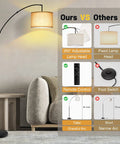 Lit Tall Arc Floor Lamp With Remote Control 81 Inch Tall Dimmable LED Stepless Color Temperature Remote Dimmer Adjustable Hanging Drum Beige Shade Modern Floor Lamp For Living Room And Bedroom comparison with others