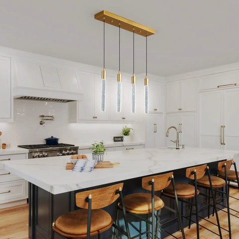 4 Light Gold Brass Pendant Light Fixture for Kitchen Island Modern Dimmable LED Bulbs Minimalist Pendant Lighting in kitchen
