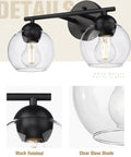 Two Light Black Bathroom Vanity Light Over Mirror With Clear Glass Globe Shades Dope Sleek Modern Bath Fixture