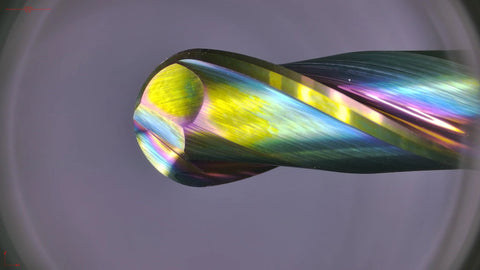 WEXWE extra-long ball-nose carbide end mill with DLC coating, 1/4" shank, close-up view