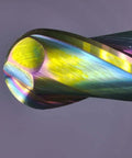 Close-up of a ball-nose carbide end mill with DLC coating and rainbow finish; 1/8 shank