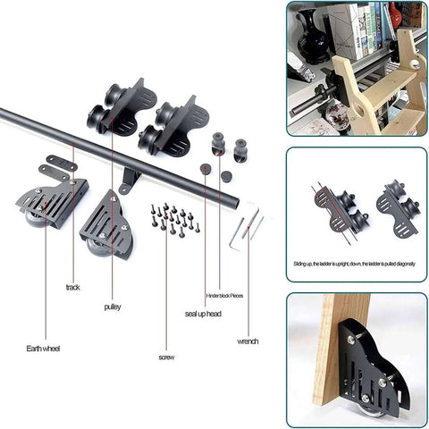 Sliding Barn Door Kit With Ladder Rail System components and installation for Double Interior Doors with Heavy Duty Rolling Ladder Hardware.