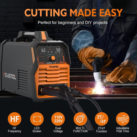 All In One Welding Machine 3 In 1 Plasma Cutter TIG Welder And MMA Stick Welder in use with large LED display and controls visible