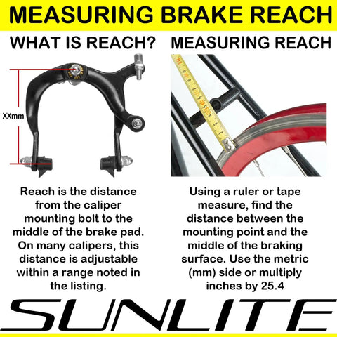 Diagram showing brake reach measurement for Front And Rear Brake Set For Beach Cruisers And BMX Bikes In Chrome Finish.