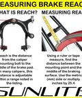 Guide for measuring brake reach with diagrams and text, features Sunlite logo