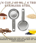 Sturdy 1/4 Cup Stainless Steel Measuring Cup for Wet and Dry Ingredients, Heavy Duty Metal Scoop, 60 ml 60 cc 2 oz, Great as a Dog Food Scoop