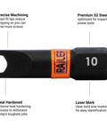 Close-up of a S2 steel spanner bit labeled 10 from the Hella Durable Five Piece Spanner Bit Set With Tough As Nails.