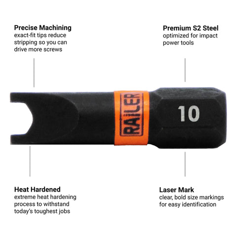 Close-up of a S2 steel spanner bit labeled 10 from the Hella Durable Five Piece Spanner Bit Set With Tough As Nails.