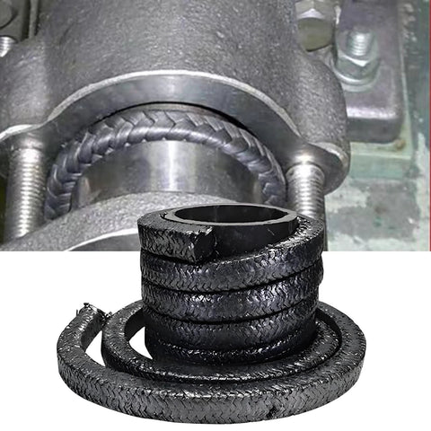 Flexible graphite braided compression packing rings in a close-up view, black, 3/16 in x 3/16 in, 10 ft, Amazon BISS