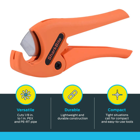 Compact PEX Pipe Cutter With Orange Handles For Clean, Precise Cuts From One Eighth To One Inch In Tight Spaces, Scissor Style Tool For PEX And PE-RT Fittings, Lightweight Yet Handy And Durable Plumbing Cutter For Quick DIY Repairs