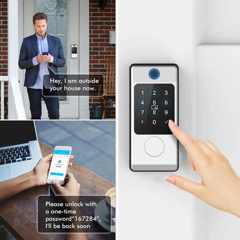 Keyless Entry Door Lock With Keypad For Front Door Biometric Fingerprint Deadbolt Passcode Lock installation display