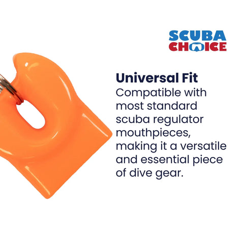 Diving Mouthpiece Cover With Clip For Regulator, silicone shield to protect mouthpiece, bright orange with universal fit.