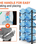 Heavy Duty 5 Gallon Water Jug Rack No Nonsense Detachable 5 Tier Double Row Stand That Holds 10 Bottles, shown with water jugs