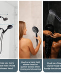 High Pressure Handheld Shower Head Kit With 9 Spray Settings in use, shown in oil rubbed bronze finish and adjustable overhead bracket.