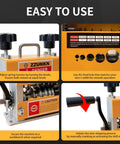 Dual Mode Wire Stripping Machine With Six Precision Blades And Five Heavy Duty Cutters Effortlessly Sheds Cable Jackets For Scrap Copper Recovery And Straight Up Killer Auto Wiring Repairs In A Hassle Free Setup, showing easy use features and control knobs.