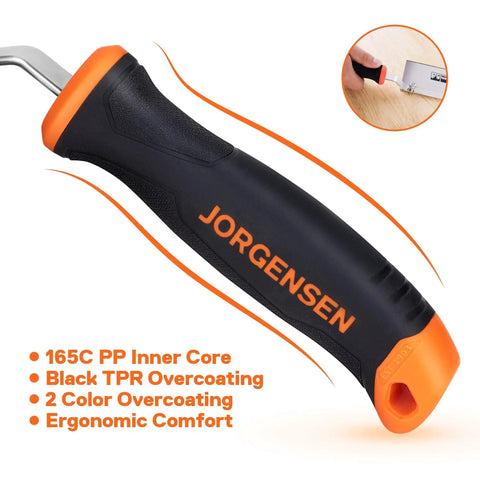 Ergonomic black and orange handle of 10 Inch Dovetail Jamb Saw With Reversible Blade Spring Loaded Flush Cut