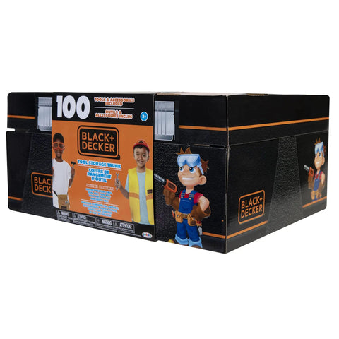 100 Piece Tool Trunk Portable Toolbox For Home DIY And Car Garage, black storage chest with easy carry handles