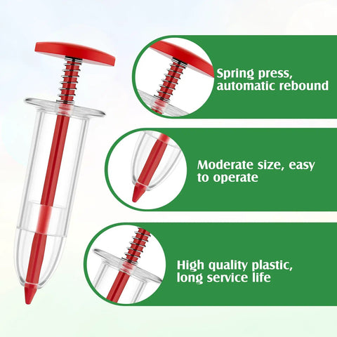 Spring press hand spreader from Six Piece Mini Seed Sowing Dispenser Kit With Two Transplanting Tools for precise planting.