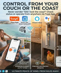 Woman using Tuya app on phone to control Smart WiFi Automatic Chicken Coop Door With App Control, Alexa compatible, 2.4G WiFi