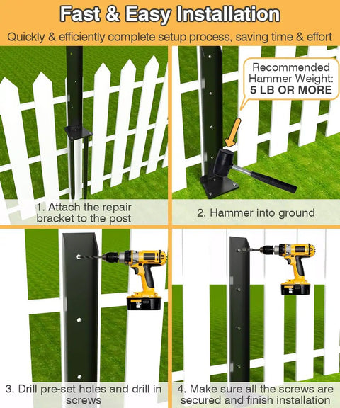 Heavy Duty Fence Post Anchor Kit With Ground Spikes Double Tube Steel Post Repair Stakes For Tilted Or Broken Wood Posts Durable Two Pack For Quick Fixes And Long Lasting Stability