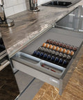 Your Go-To Coffee Capsule Drawer Organizer That Holds 36 Pods for Nespresso Vertuo Vertuoline Capsules in open kitchen drawer