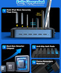 6 Port USB Charging Station Organizer For Multiple Devices With 6 Cables All In One Fast Charging Dock showing iPad securely held.