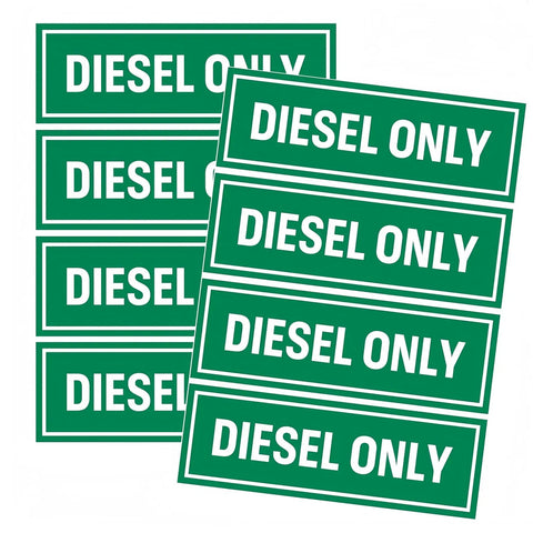 Diesel Only Stickers Eight Pack 6 By 2 Inch Weatherproof Ultra Durable Fuel Identification Labels For Fuel Tanks Cans Gas Caps And Heavy Equipment Bright White On Green Background