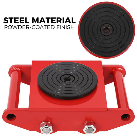 6 Ton Heavy Duty Moving Dolly With 360 Degree Rotating Anti Skid Pad For Industrial Equipment Carbon Steel Machine Skate With PU Wheels For Workshop Warehouse Transport, steel powder-coated finish