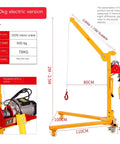 Portable Foldable Mobile Crane With Electric Hand Crank Lifting Rig Heavy Duty Alloy Steel Hook Handles Two To Five Hundred KG, side view showing details and dimensions.