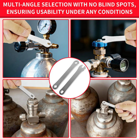 Acetylene Tank Valve Wrench For B And MC Cylinders Upgraded Welds Tank Opener in use on gas cylinders, 2-pack display
