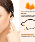 Woman wearing 48 Pieces Banded Ear Plugs With Neck Band Silicone Hearing Bands For Shooting, Noise, Sleeping, Studying And Construction.