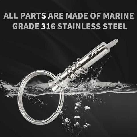 Marine Quick Release Pins One Quarter Inch Diameter With Drop Cam And Spring, 0.9 Inch Usable Length, 316 Stainless Steel