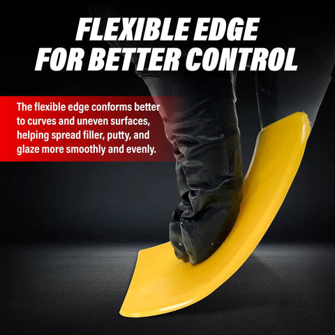 Bulk 100 Pack Yellow 4 Inch Auto Body Filler Spreaders for Putties Glazes Caulks and Paint Easy Application Reusable Plastic Spreader for Automotive Repairs and DIY Projects, flexible edge close-up