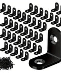 Straight Up Solid Stainless Steel Corner Braces Black Right Angle Brackets 40 Pack With 80 Screws shown with screws included.