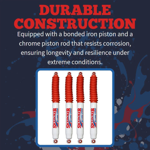 Four Hydro 7000 Series Front And Rear Hydraulic Action Shocks with beefed-up construction and velocity-sensitive valving.