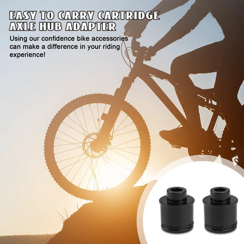 2 Pack Mountain Bike Hub Adapter Quick Release Converter 12mm To 9mm Thru Axle, alloy adapters shown with mountain bike silhouette