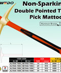 Non-Sparking Railroad Pick Axe With Fiberglass Handle For Weeding Prying And Digging 910mm Aluminum Bronze Anti-Slip Ergonomic Grip
