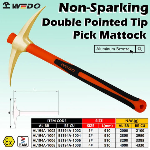 Non-Sparking Railroad Pick Axe With Fiberglass Handle For Weeding Prying And Digging 910mm Aluminum Bronze Anti-Slip Ergonomic Grip